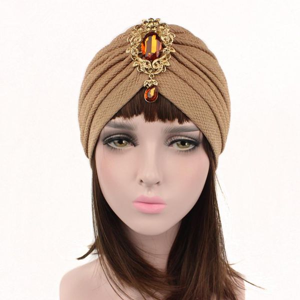 

ethnic clothing solid color crystal stretch turban ruffle hair hats beanie bandanas scarf head wrap headwear for women 63, Red