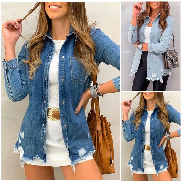 

women ladies ripped oversized denim jacket jeans coat boyfriends overcoat size1, Black;brown