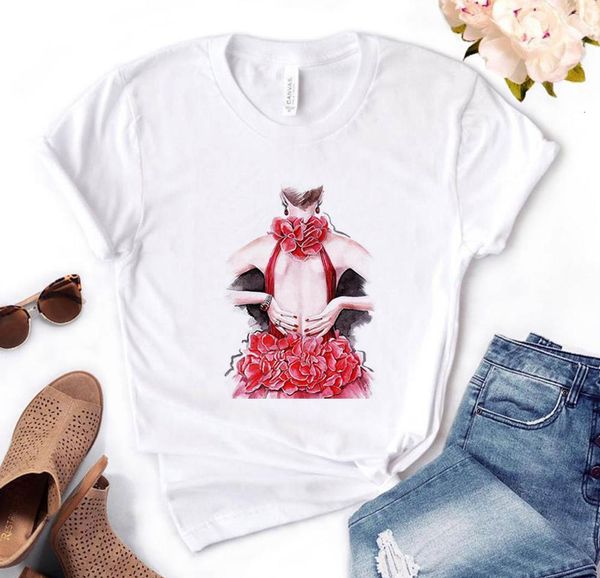 

rose flower dress girl print women tshirt cotton casual funny t shirt gift for lady yong girl tee pm-166, White