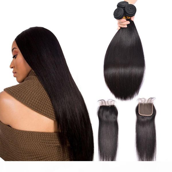 

malaysian straight hair weaves with lace closure 4 bundles 8a unprocessed malaysian virgin human hair bundles deals natural color, Black;brown