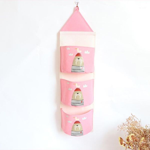 

1 piece wall hanging storage bag closet children room organizer printing sundry storage bag folding sundries organizer for home1
