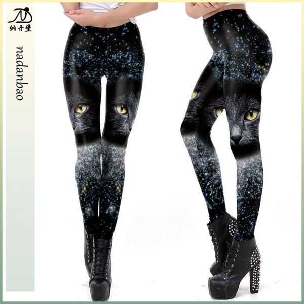 

cat spring and summer new starry digital printing sports leggings kdk1953, Black