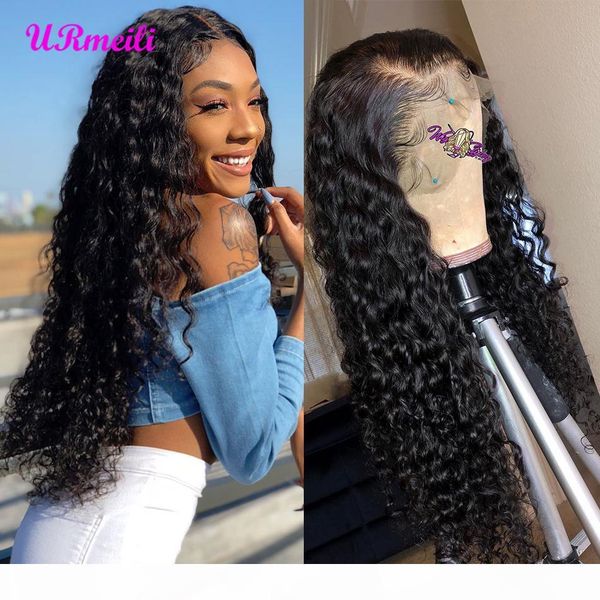 

kinky curly lace front human hair wigs for black women deep wave raw virgin indian hair body wave 4*4 lace closure natural wigs, Black;brown