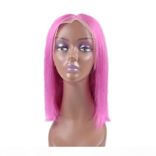 

shinning color bob wig 100% human hair lace frontal wig baby hair pre plucked 150% density silky and soft green blue red pink yellow purple, Black;brown