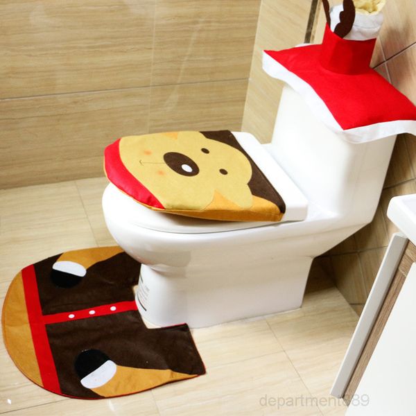 

a-3pcs christmas lovely claus mat xmas decor bathroom santa toilet cover rug home decoration owf2982