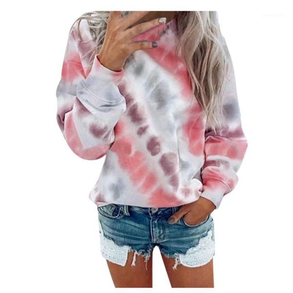 

women's hoodies & sweatshirts women tie-dye printed pullover long sleeve round neck sweatshirt gradient autumn vintage korean pullovers, Black