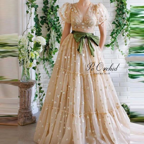 

peorchid modest 2020 champagne prom dresses with sleeves sheer tulle a line sequined evening gown vestido para graduacion1, White;black