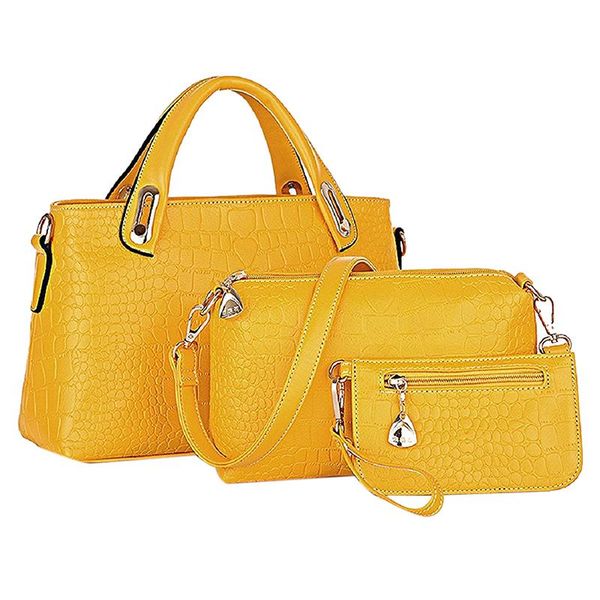 

unique shoulder bag crocodile grain three-pieces mother son messenger bag (yellow