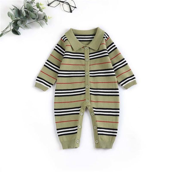 

baby designer clothes fashion boy stripe lapel romper infant lapel long sleeve jumpsuits newborn kids knitting sweater onesie s7202313, Blue