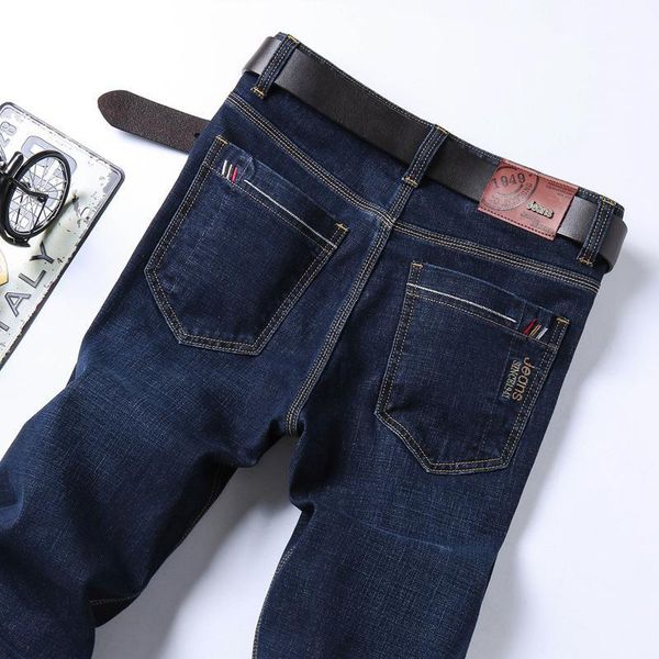 

men's jeans 2021 autumn and winter thick straight leg men's business casual trousers elastic loose middle-aged classic pants1, Blue