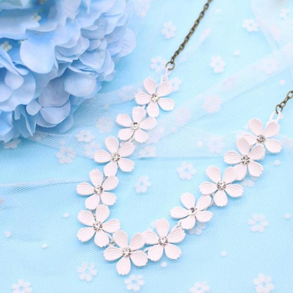 

pinksee bohemian trendy choker mountain flower pendant clavicular chain statement necklace for women, Silver