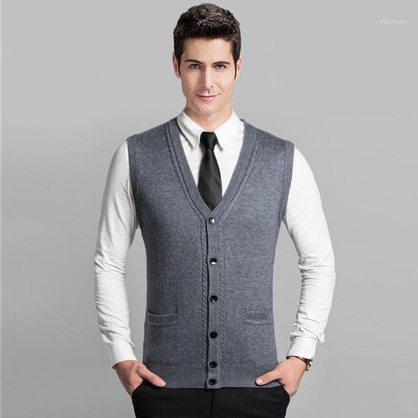 

autumn winter wool men sleeveless sweater vest with buttons1, White;black