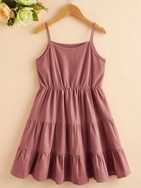 

girls ruffle hem cami dress she, Red;yellow