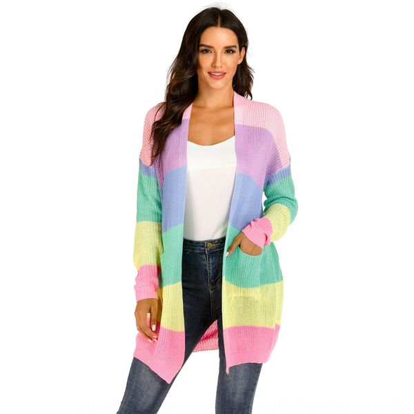 

autumn and winter women's mixed color stitching color stripe woven cardigan large pocket coat coat sweatersweater sweater 190779 uxvix, White;black