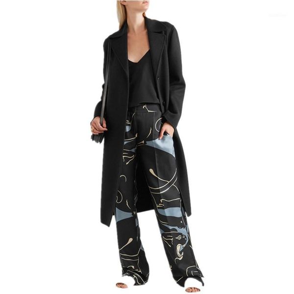 

women's wool & blends 2021 fashion outerwear overcoat autumn jacket women woolen coat winter slim female coats1, Black