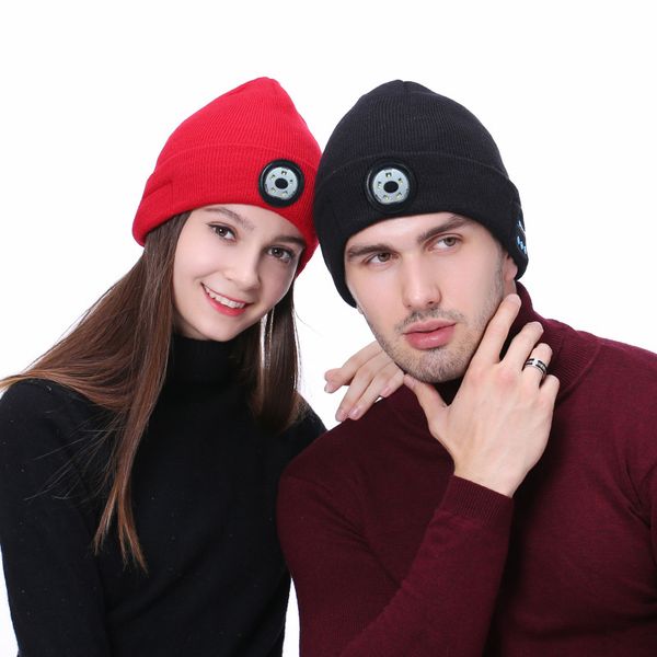 

winter beanie hat beanie soft knitted hat wireless bluetooth 5.0 smart cap stereo headphone headset led light in opp bag dhl, Blue;gray
