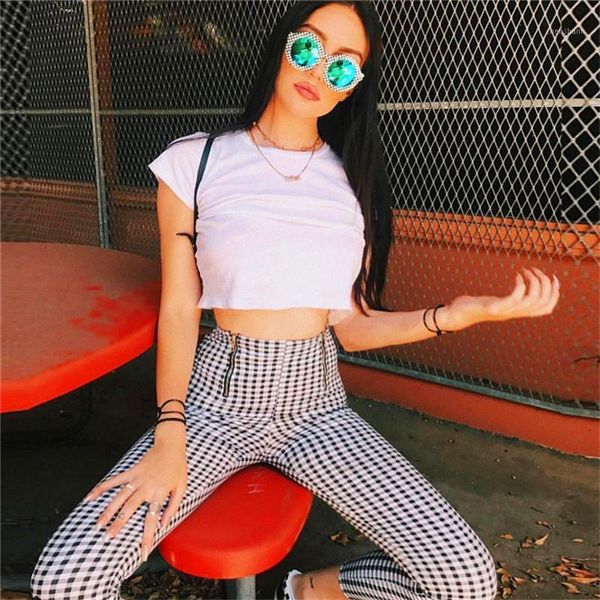 

women's leggings women plaid slim pants exercise trousers solid compression pants1, Black