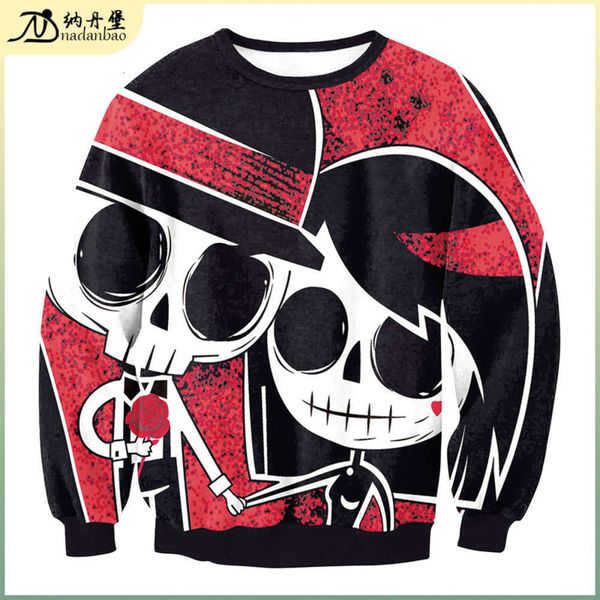 

pullover 2020 for halloween graffiti printed female skull long sve, Black