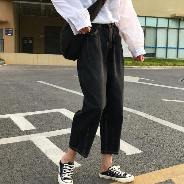 

2021 black denim pants boy friend fashion loose cotton jeans for girls1, Blue