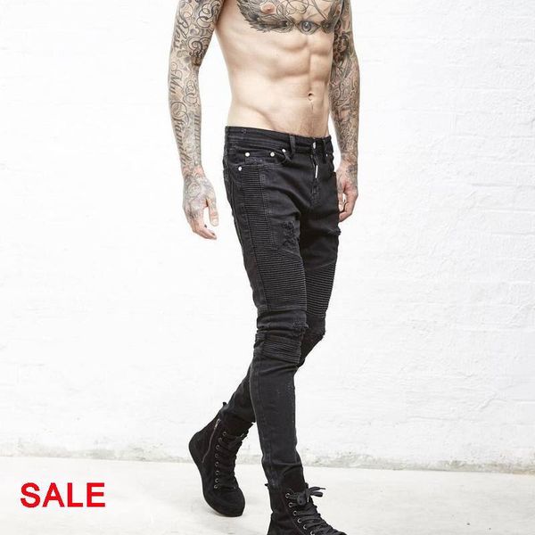 

2016 mens skinny biker jeans men hi-street ripped rider denim jeans motorcycle runway slim washed moto denim pants joggers1, Blue