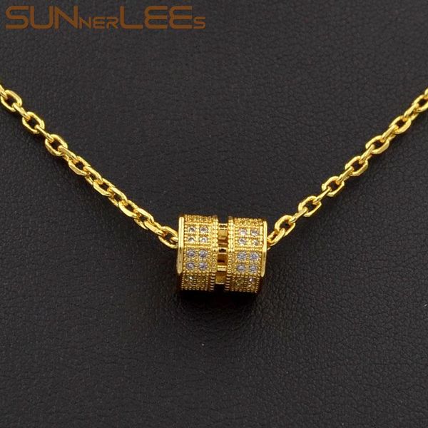 

pendant necklaces sunnerlees fashion jewelry gold-color necklace clear cubic zirconia lucky wheel optional chain for mens womens p09 y, Silver