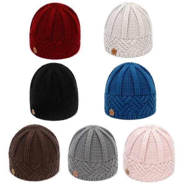 

Women Autumn Chunky Weave Knit Rhombus Beanie Hat Simple Solid Color Cross Striped Crochet Outdoor Windproof Skull Cap Ear Warme, Blue;gray