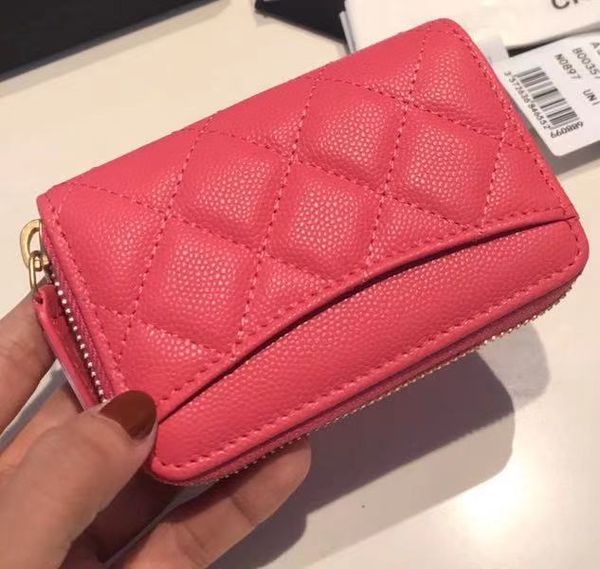 

must have 20201120g rose pink/black calf skin zippy coin case wallet 11*7cm genuine leather, Red;black