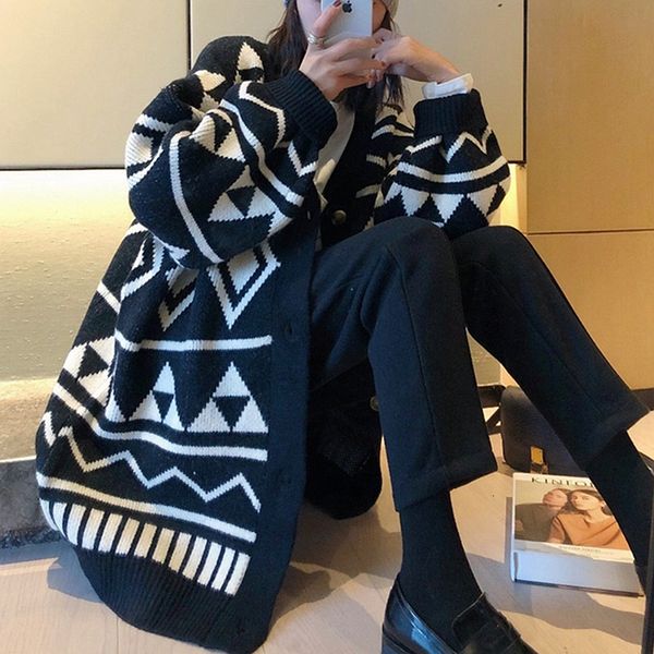 

new lazy sweater in autumn and winter, net red long sleeve knitted bottom coat, female student wool cardigan t-shirt