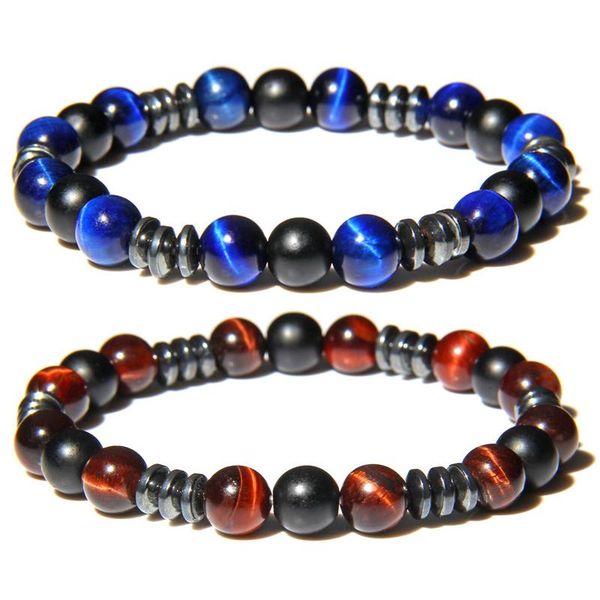 

8mm natural tiger eye beads bracelet men matte black onyx obsidian hematite beaded charm healing yoga bracelet jewelry unisex