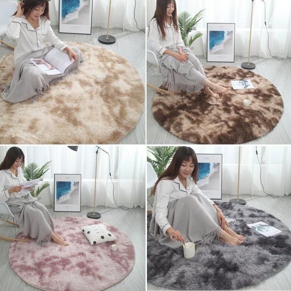 

carpets ruldgee nordic tie-dye gradient color round carpet household shaggy long hair washable hanging basket chair yoga rug