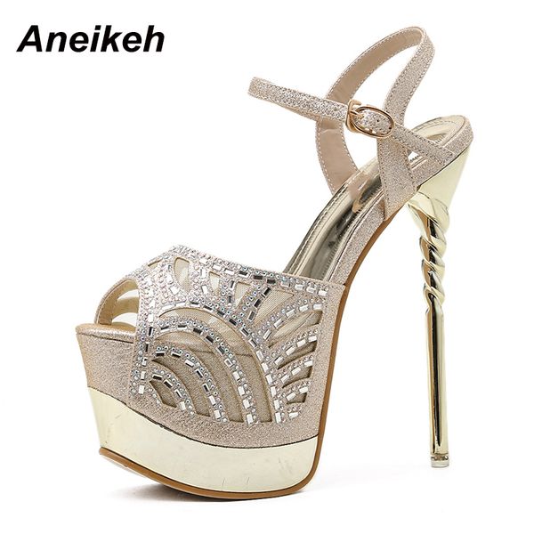 

aneikeh high heels women sandals crystal bling fashion platform summer patchwork round toe pu ladies shoes zapatos de mujer c0129, Black