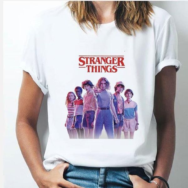 

stranger things season 3 womens t shirt harajuku letters printed tees casual figure graphic streetwear korean style clothes, White
