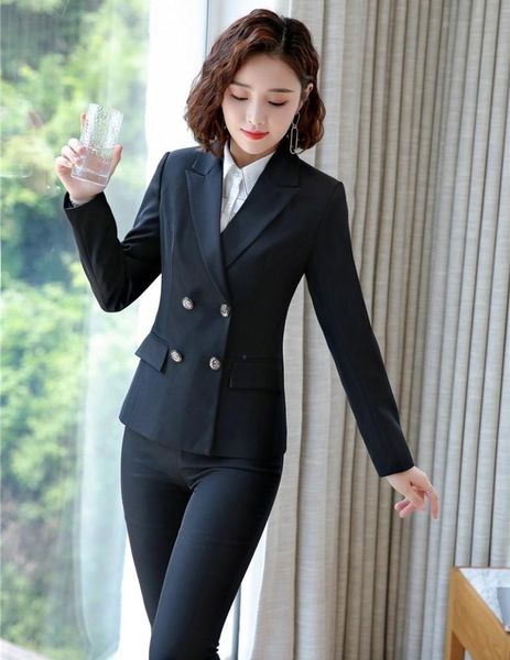 

fabric formal professional business suits with pants and blazers coat autumn winter styles pantsuits, White