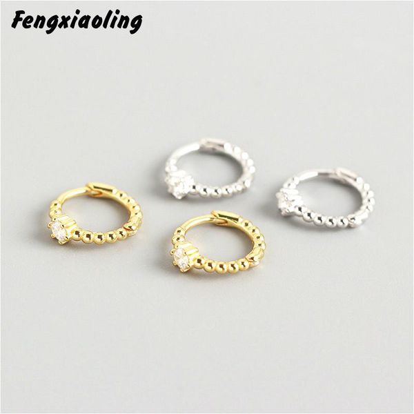 

fengxiaoling real 925 sterling silver mini zircon hoop earrings geometric beads handmade earrings party accessories jewelry, Golden;silver