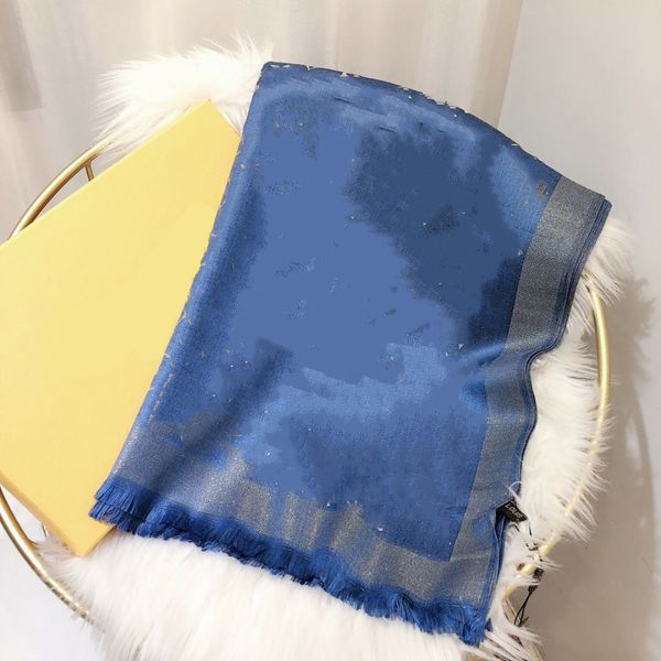 

fashion luxury bright gold thread wool textile scarf 180/70cm, Blue;gray