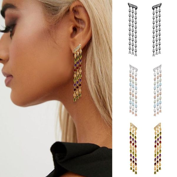

tirim chandelier crystal tassel mix color dangle new earrings for women 2020 wedding drop cubic ziron fashion jewelry gifts, Silver