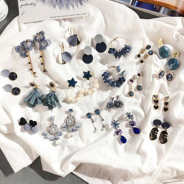 

dangle & chandelier korea style blue earrings trendy dark gray geometric drop for girl women fashion jewelry accessories wholesale1, Silver
