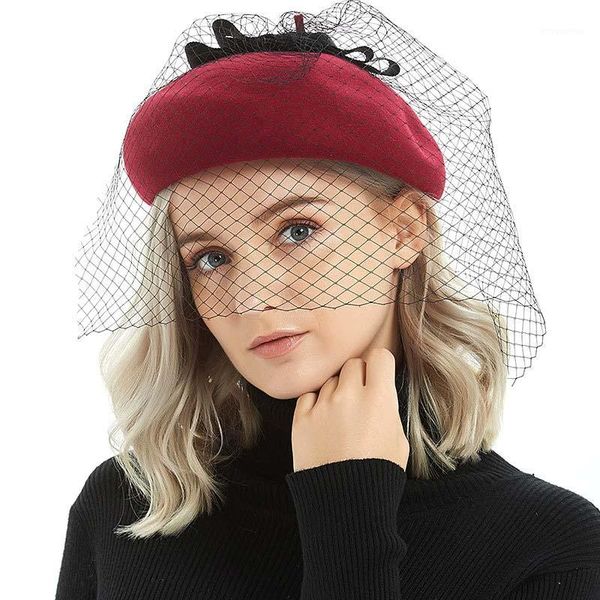 

winter fedoras pillbox hats vintage style wool felt women fedora with bow veil wedding hats race ascot party hat m1011, Blue;gray