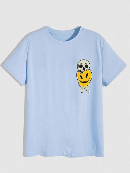 

romwe guys skull & smile face print tee t0n9#, White;black