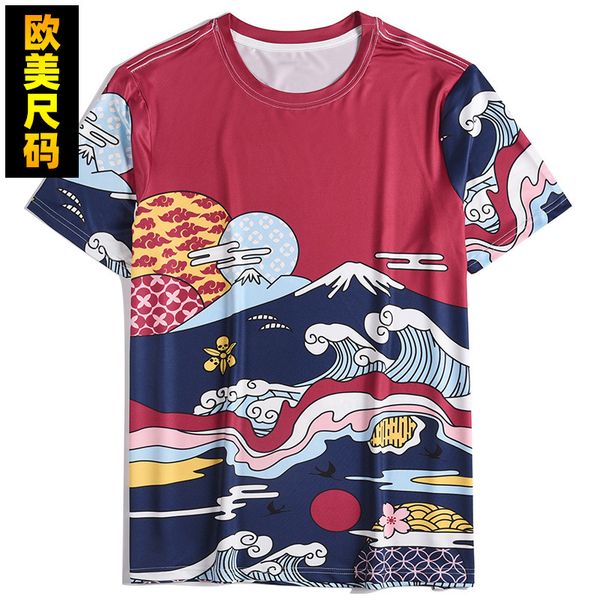 

2021 new 3d digital printing short sleeve japanese ukiyo sun t-shirt men's top, White;black