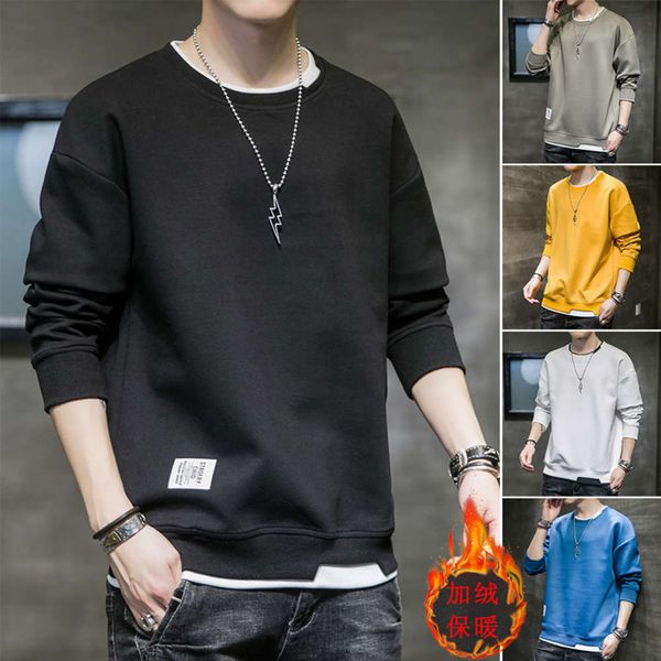 

plush winter autumn sweater fashion and brand loose long sleeve bottomed shirt round neck korean thickened casual men's sportswear, Gray