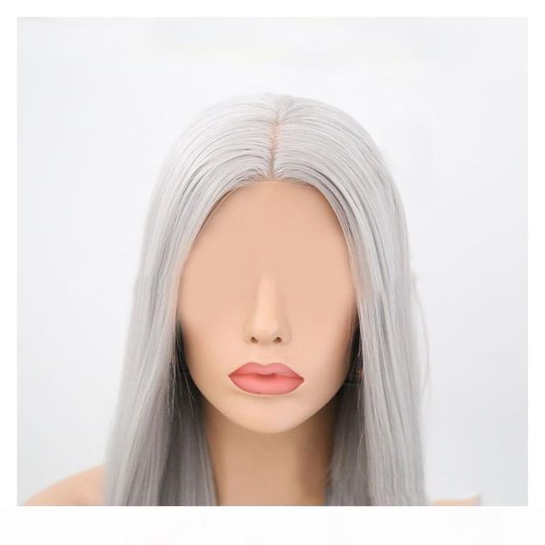 

no bad smell european and american wig womens front lace chemical fiber wig headgear light gold mid-length straight hair cover cross-border, Black