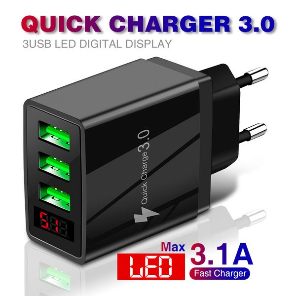 

2021 новый смартфон быстрая зарядка головы для iphone 12 iphone и android charge 5v3.1a цифровое отображение зарядное устройство 3usb цифров
