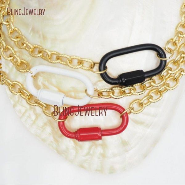 

pendant necklaces red black white enamel screw clasp necklace oval carabiner lock gold filled chain nm329131, Silver
