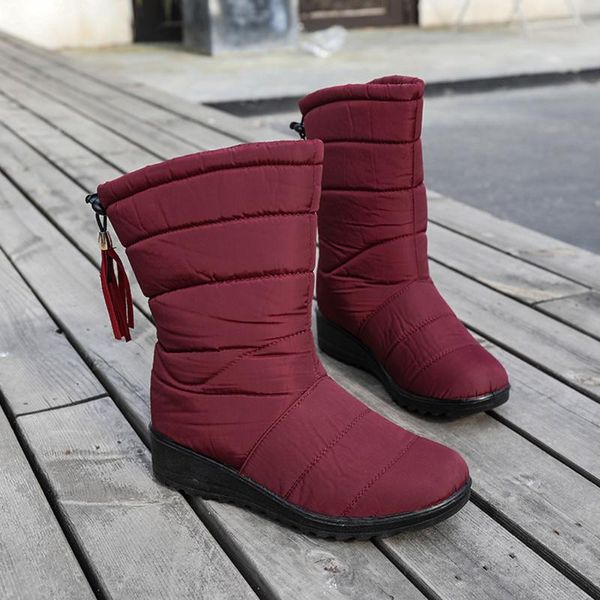 

2020 winter boots women winter shoes mid-calf waterproof snow boots wedges warm fur female woman footwear chaussures q30, Black