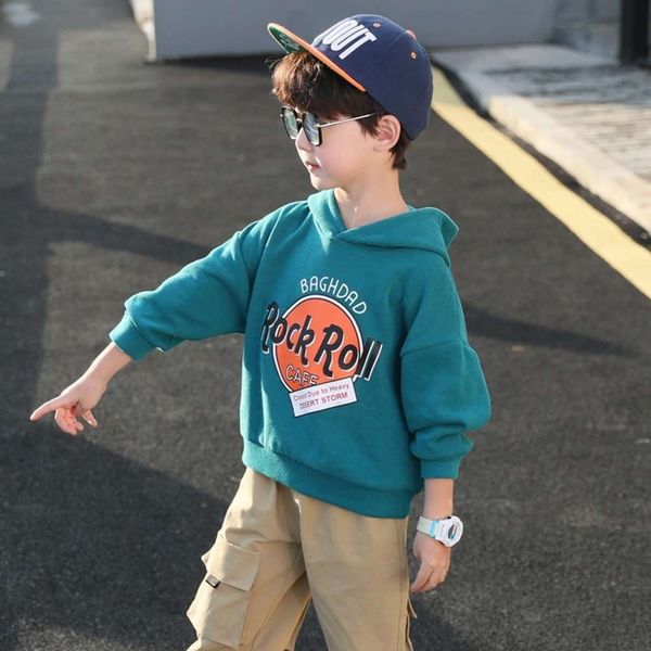 

zhili autumn 2020 korean boys' huzhou hooded sweater children's letter printed pullover, Black
