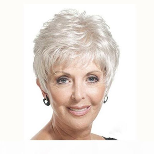 

supernatural softness european and american fashion temperament wig white short straight hair mother's wig golden beauty, Black;brown