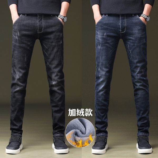 

new plus velvet thick men's jeans slim stretch casual jeans 201111, Blue