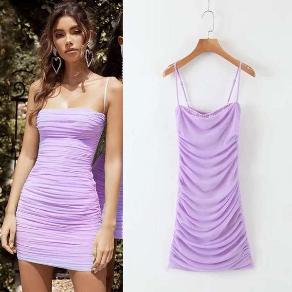 

women's spring summer 2020 slim new waist and buttock mesh wrinkle show thin suspender dress, Black;gray