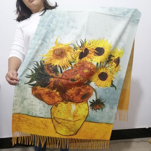 

scarves women winter warm cashmere scarf modal feeling shawls femme autumn wraps oil painting wool blanket stole, Blue;gray